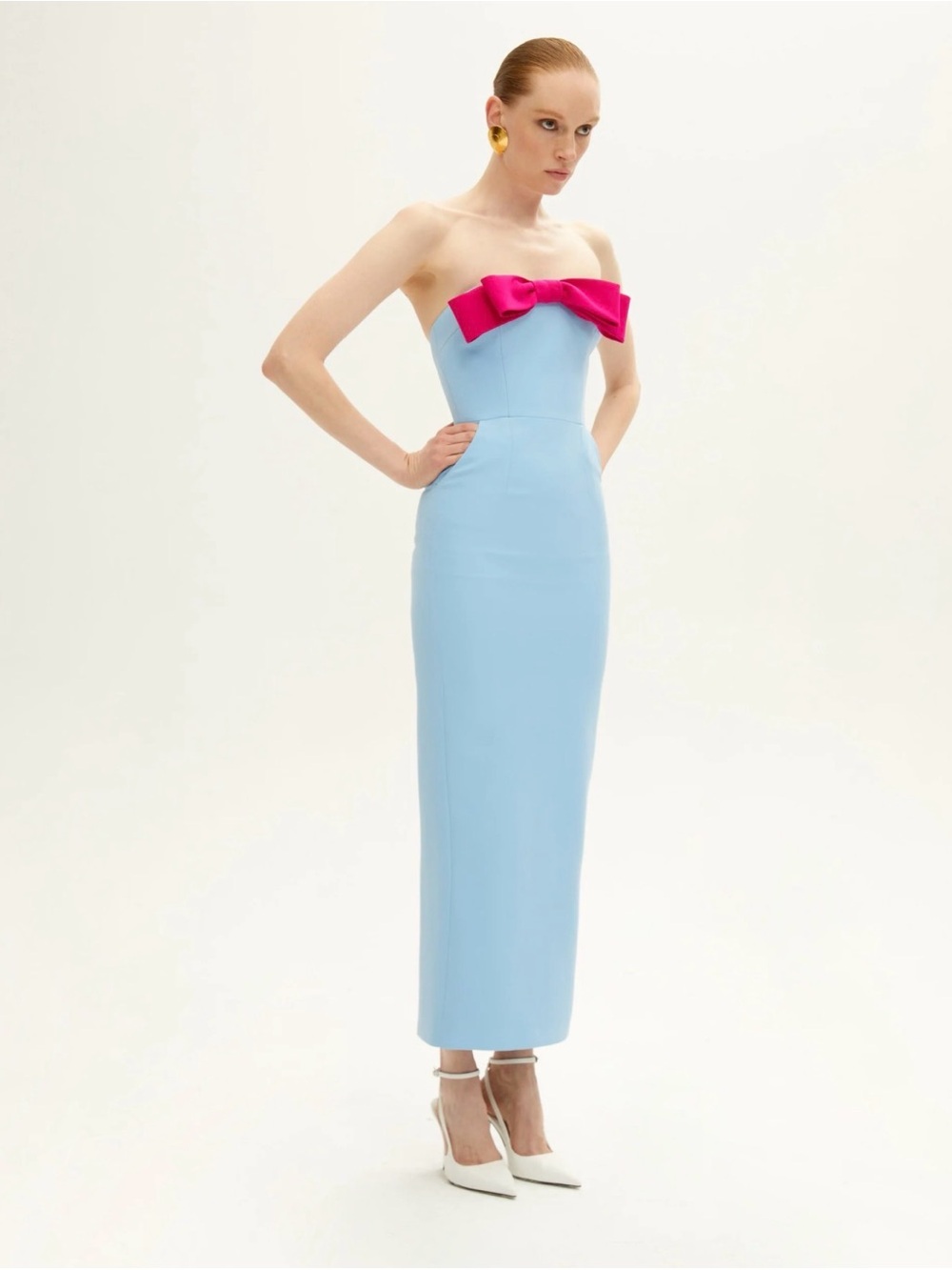 ILKYAZ OZEL ELÉA IN BLEU ROI Size 34/2 column strapless maxi Statement dress
